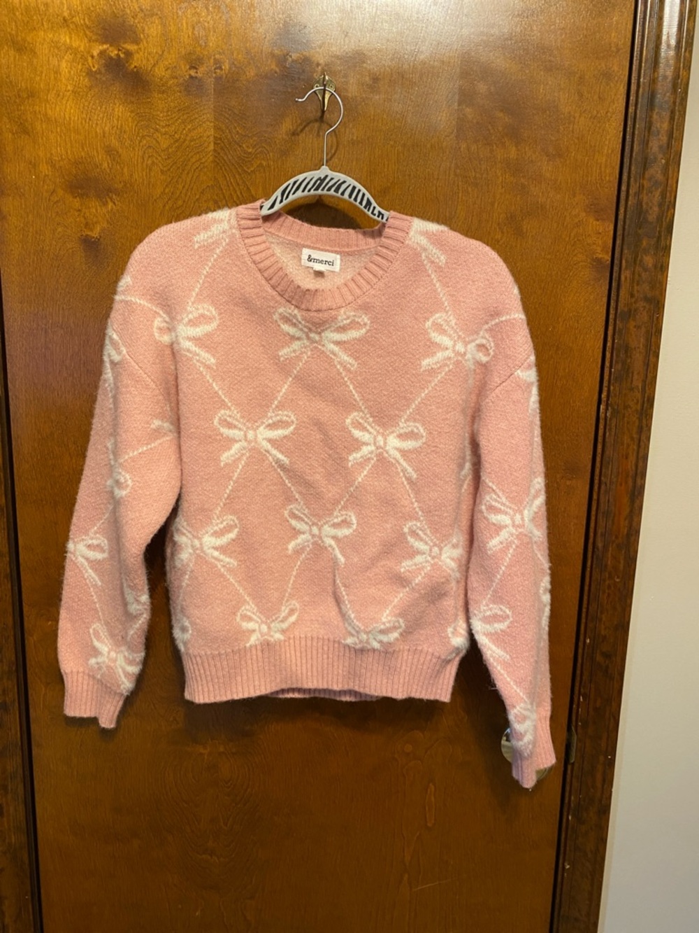 Emerson Pink Bow-Pattern Crewneck Sweater